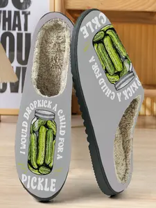 Crazy Pickle Lover Slippers, Slide, I Would Dropkick a Child for a Pickle, Casual Textile Shoes, Comfortable Plush Lining, Fall & Winter