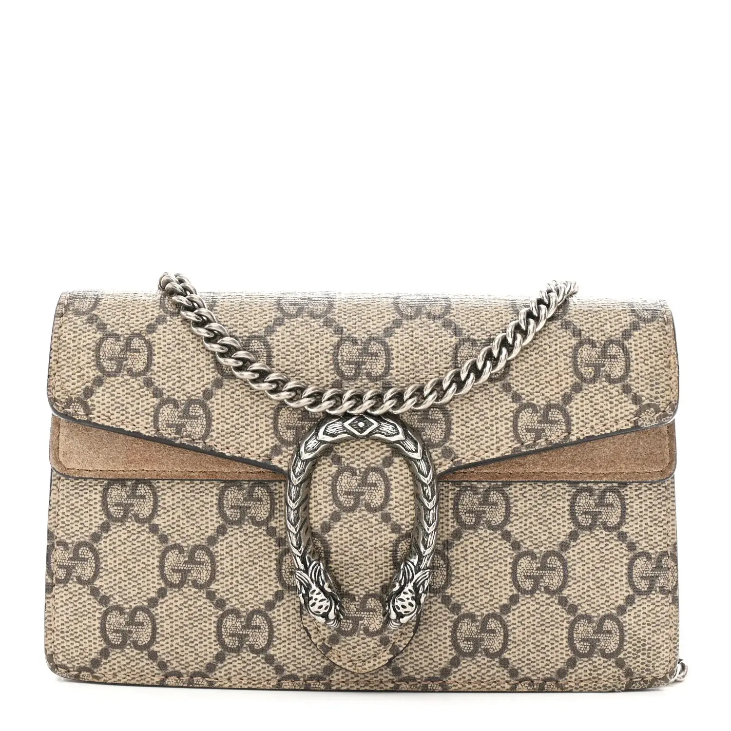 Pre-owned GUCCI Canvas Shoulder Bags GG Supreme Monogram Super Mini Dionysus Shoulder Bag Taupe