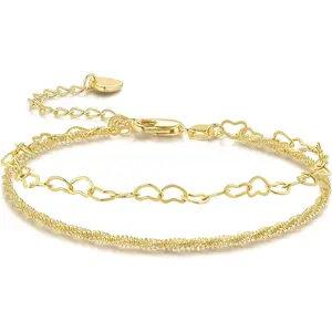 Gold Bracelets for Women 14K Gold Bracelets for Women Love Heart Bracelet for Womens Dainty Romantic and Eye-Catching Fishhook Clasp Adjustable Double Layered Bracelets for Womens