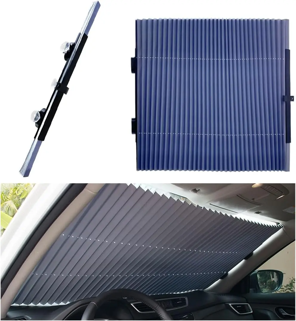 Retractable Front Windshield Sun Shade, 27.6"×60" UV Ray Blocker (99% Blockage), Vehicle Front Window Cover, Exterior Accessory to Keep Most Vehicles Cool