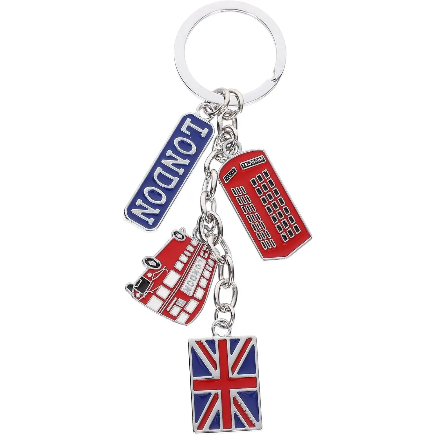 London Souvenir Keychain, UK Union Jack Flag Telephone Booth Keychain, Women Bag Charms,  Party Favors Traveler Keepsake