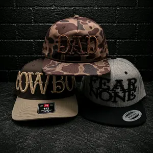 Customizable 3D Western Style Font Hats- A-Frame, Trucker or Flatbill Snapback Style, Yupoong or Richardson 112 Brands.
