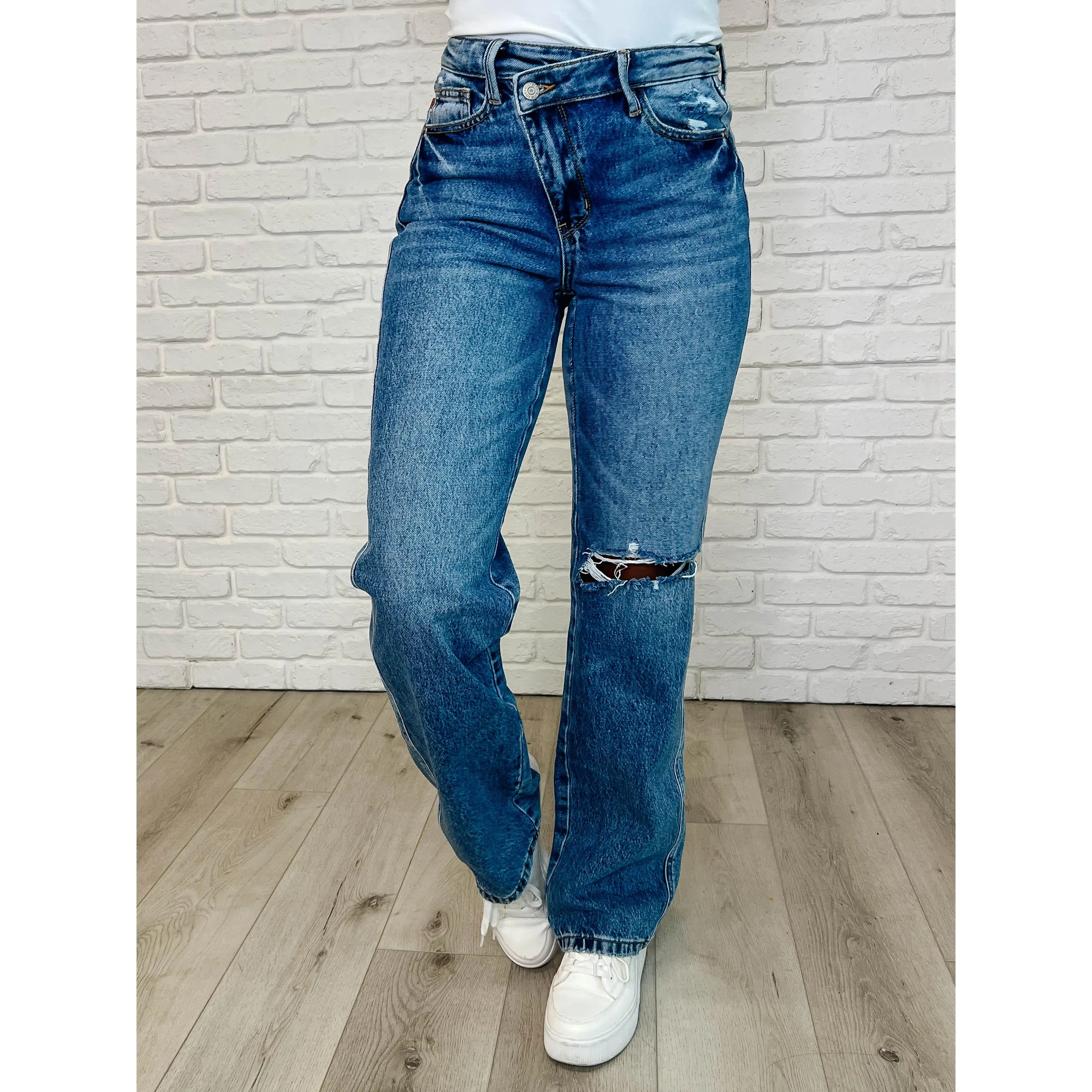 Dylan High Rise Rigid Magic Criss-Cross Waistband Straight Jeans