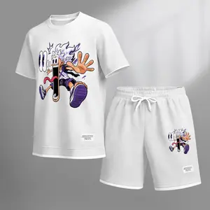 Men’s Fun Graphic Print Short Sleeve Shirt and Drawstring Shorts Set, Casual Summer Two-Piece Outfit, Lightweight Breathable Relaxed Fit Sportswear for Daily Wear, Gym, Beach, Vacation, Travel and Loungewear