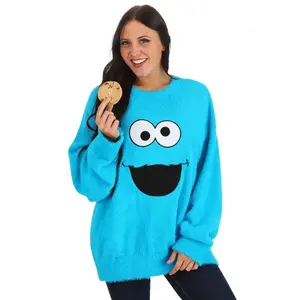 Adult Fuzzy Cookie Monster Oversized Sweater