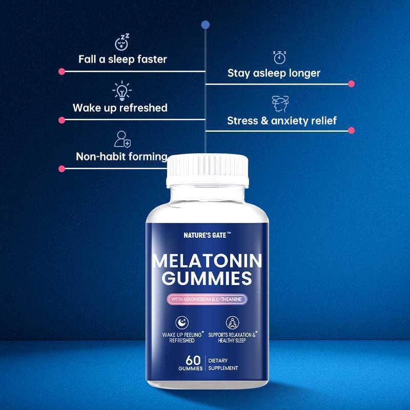 NATURE'S GATE Melatonin Gummies with Melatonin, Magnesium, L-Theanine, Sugar-free, 60 Count, 30-Day Supply