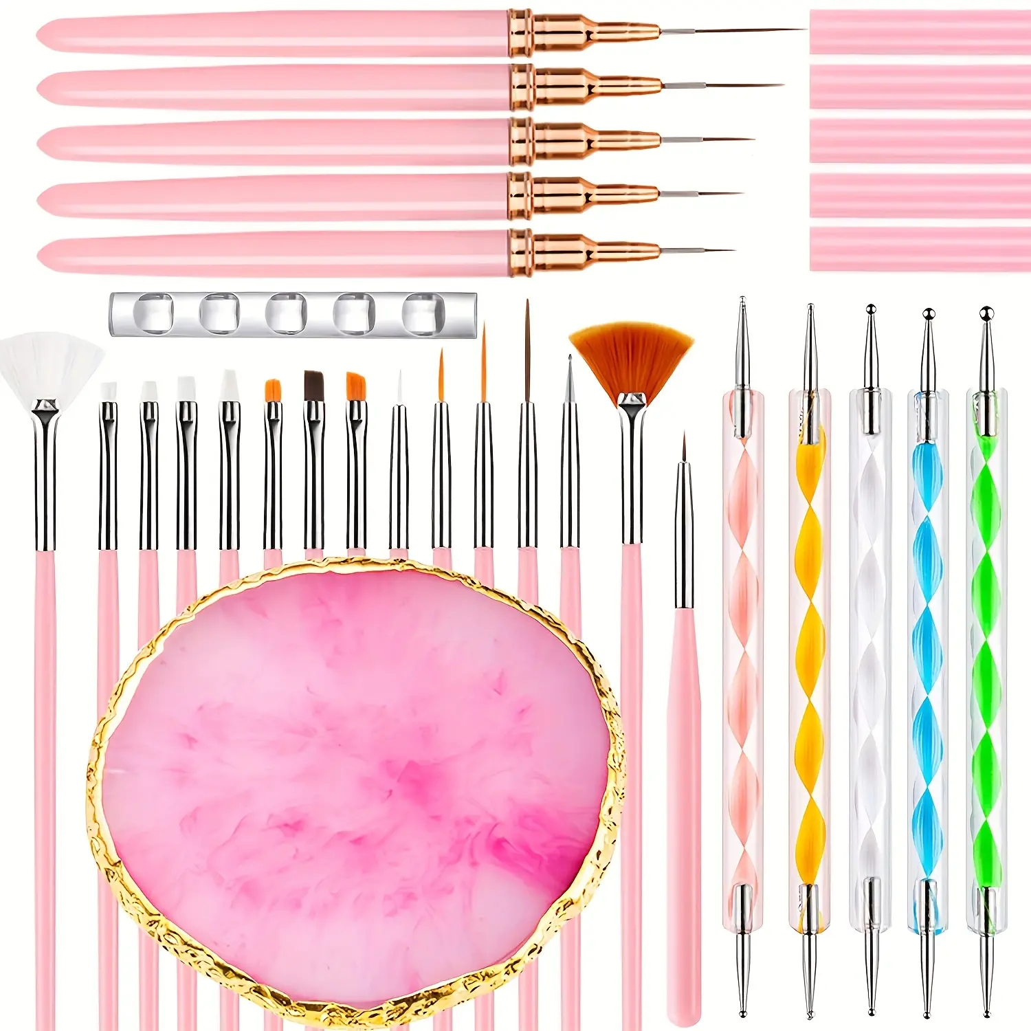 27 Pcs Nail Art Pen & Palette Set, Gel Brush Dotting Tools, DIY Nail Salon Tools for Nail Design and Detail Drawing