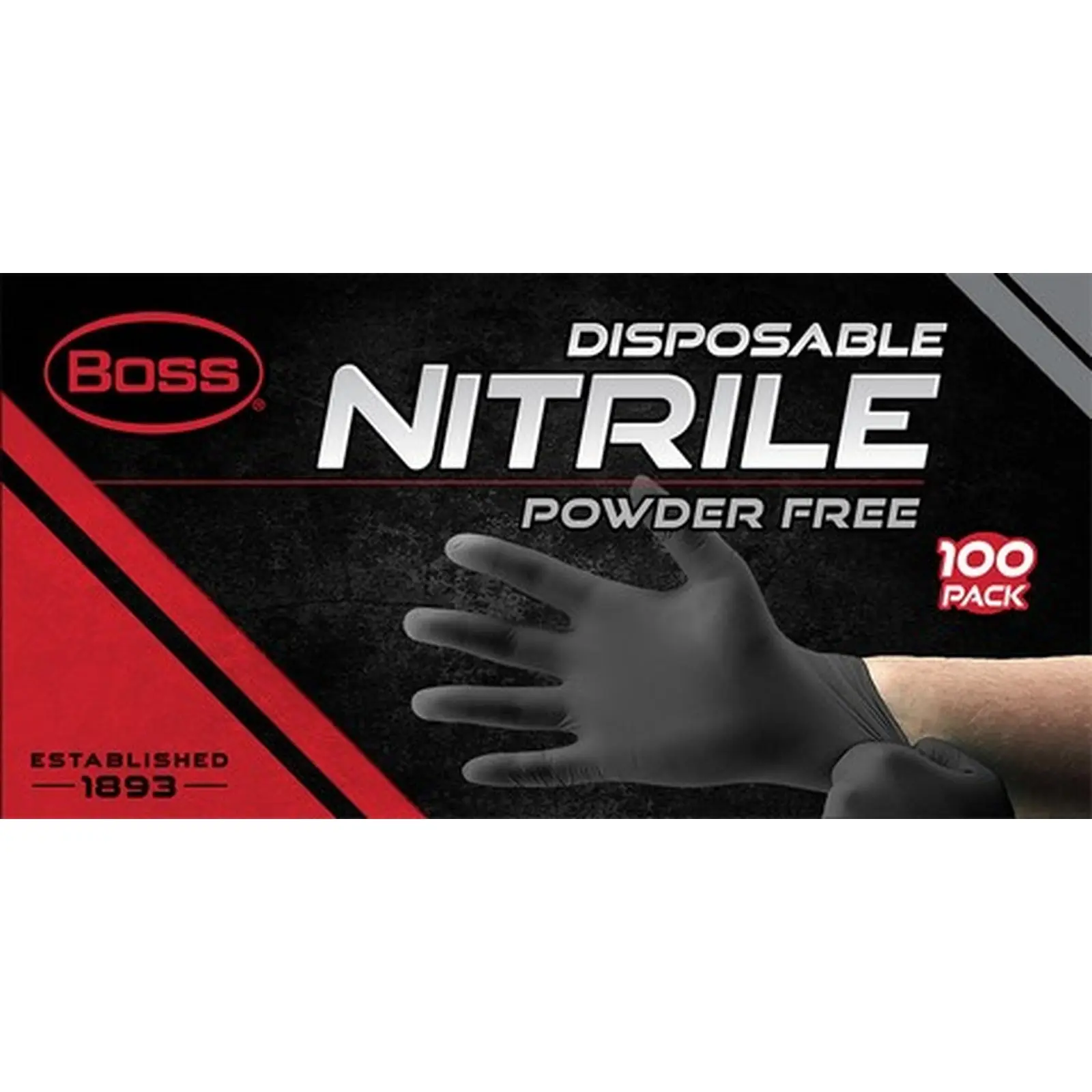 Boss B21051-M 4 Mil Medium Black Nitrile Disposable Gloves 100pk LANC-424401