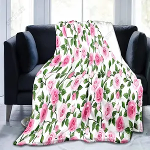 Flower Pattern Flannel Throw Blanket King Queen Size Super Soft Warm Lightweight for Car Travel Couch Kids