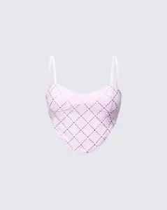 Viora Pink Acid Denim Diamonte Corset Top