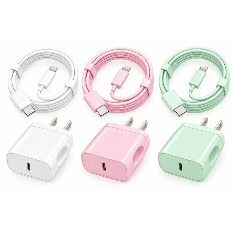 3 Pack 20W PD USB C Wall Charger Block with 6FT Long Type C to Lighting Cable Compatible with iPhone 14/13/12 Pro Max/11/XS/XR/X/8/Plus Cellphone Smartphone Charging Electronic White Pink Lightgreen