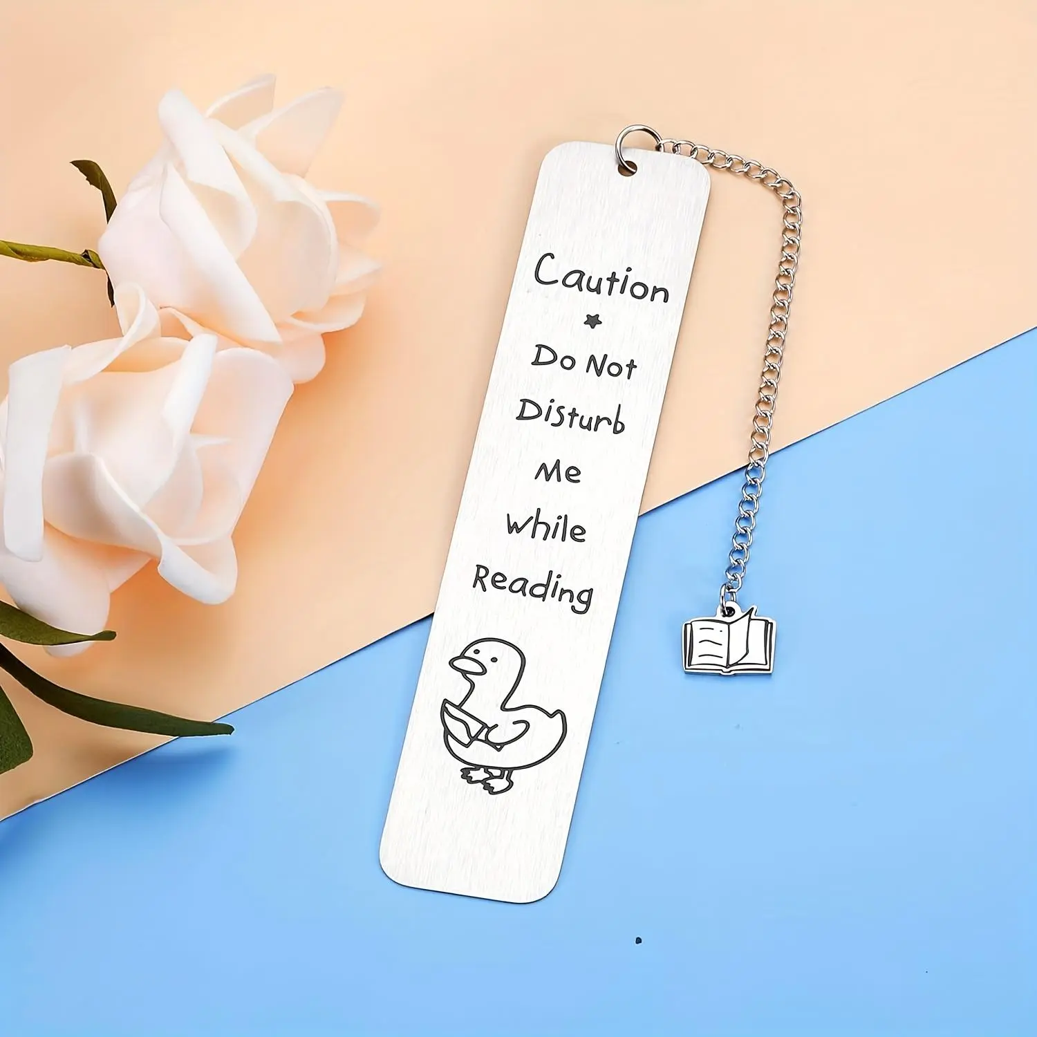 Duck Design Bookmark with Chain, 1 Count Cute Cartoon Duck Design Bookmark, Reading Time Warning Bookmark, Perfect Gift for Book Lovers, Book Accessories