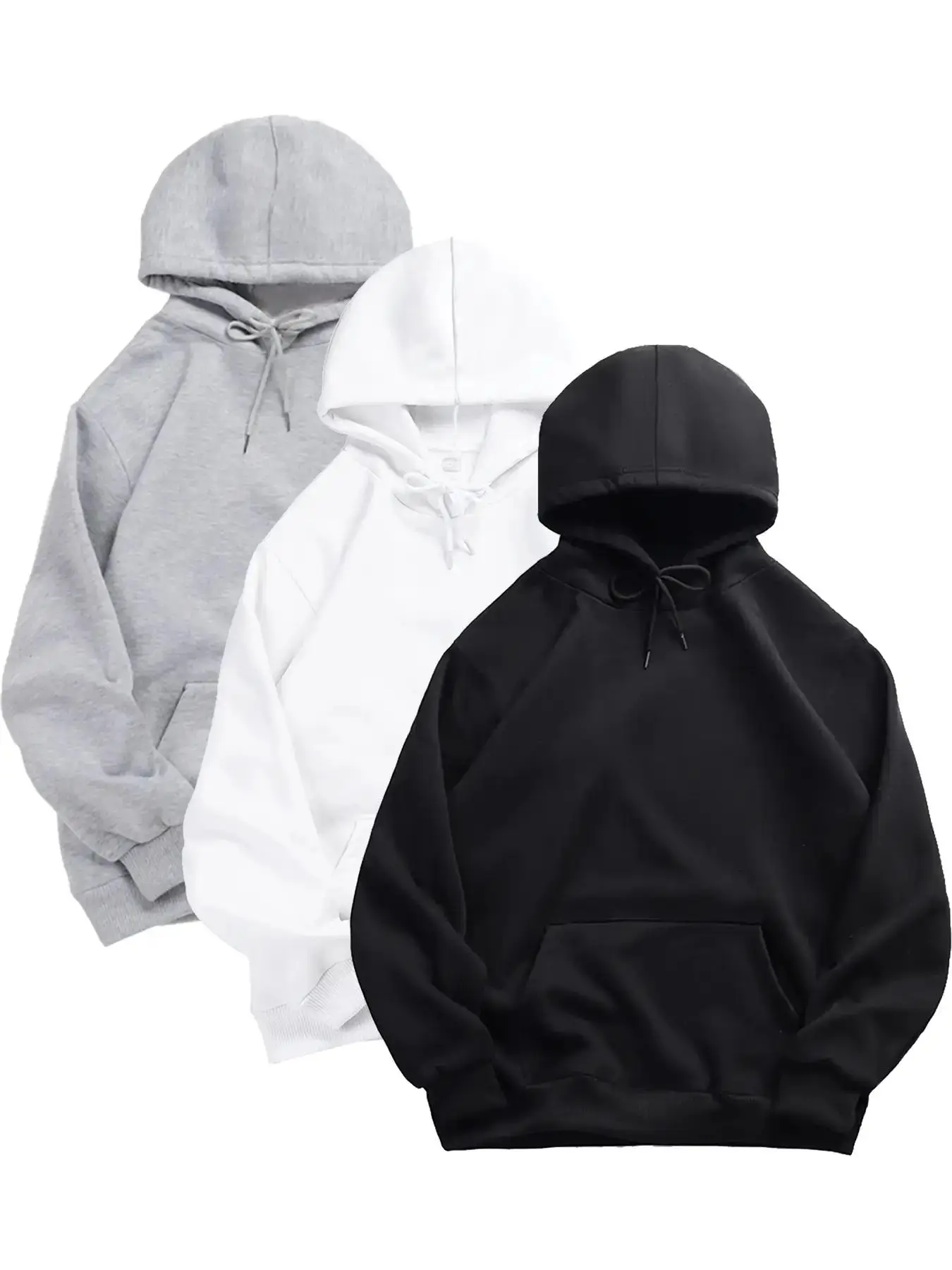 Men's Drawstring Longsleeves Hoodie, Casual Loose Solid Pocket Warm Hooded Sweatshirt, Drippy Outfits, Unisex Essentials Hoodie, Menswear Clothes for