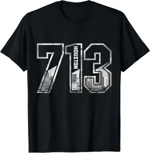 100% Cotton Houston Texas 713 Area Code Pride Vintage T-Shirt