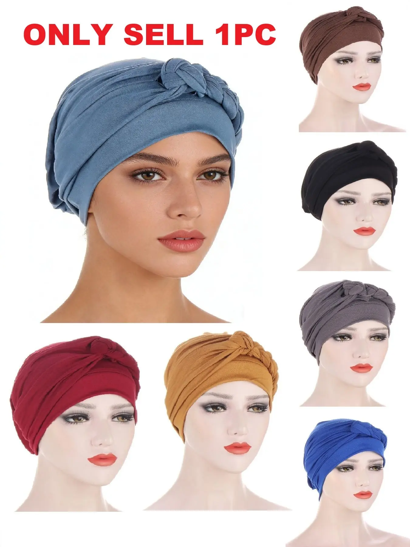 Women's Soft Headscarf Hat with Side Braid, Multicolor Knot Design, Fashionable Chemotherapy Cap, Comfortable Hair Accessory, Head Wrap, Turban, Versatile Headscarf, Head Scarf Turbans