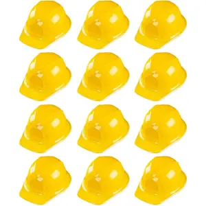 12 Pack Yellow Construction Hard Hat Plastic Birthday Party Supplies Worker Caps Set  Costume