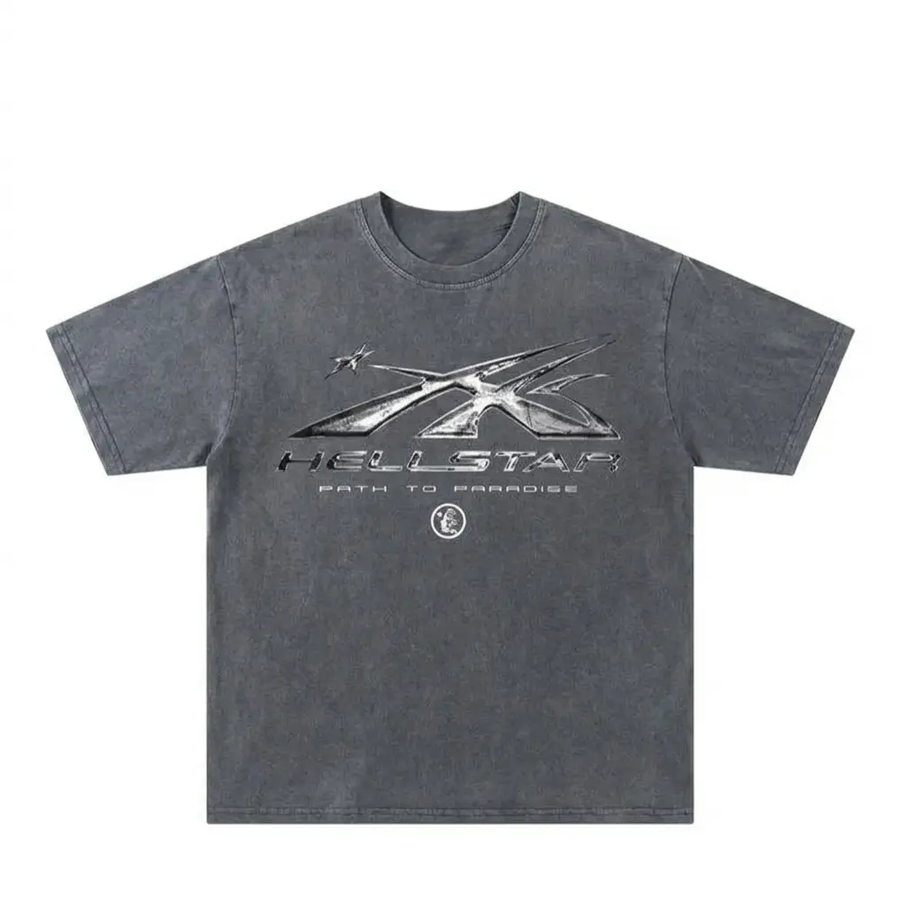 Men's new summer fashionable casual short-sleeved T-shirt, retro dark-toned street style washed print star-shaped flame top