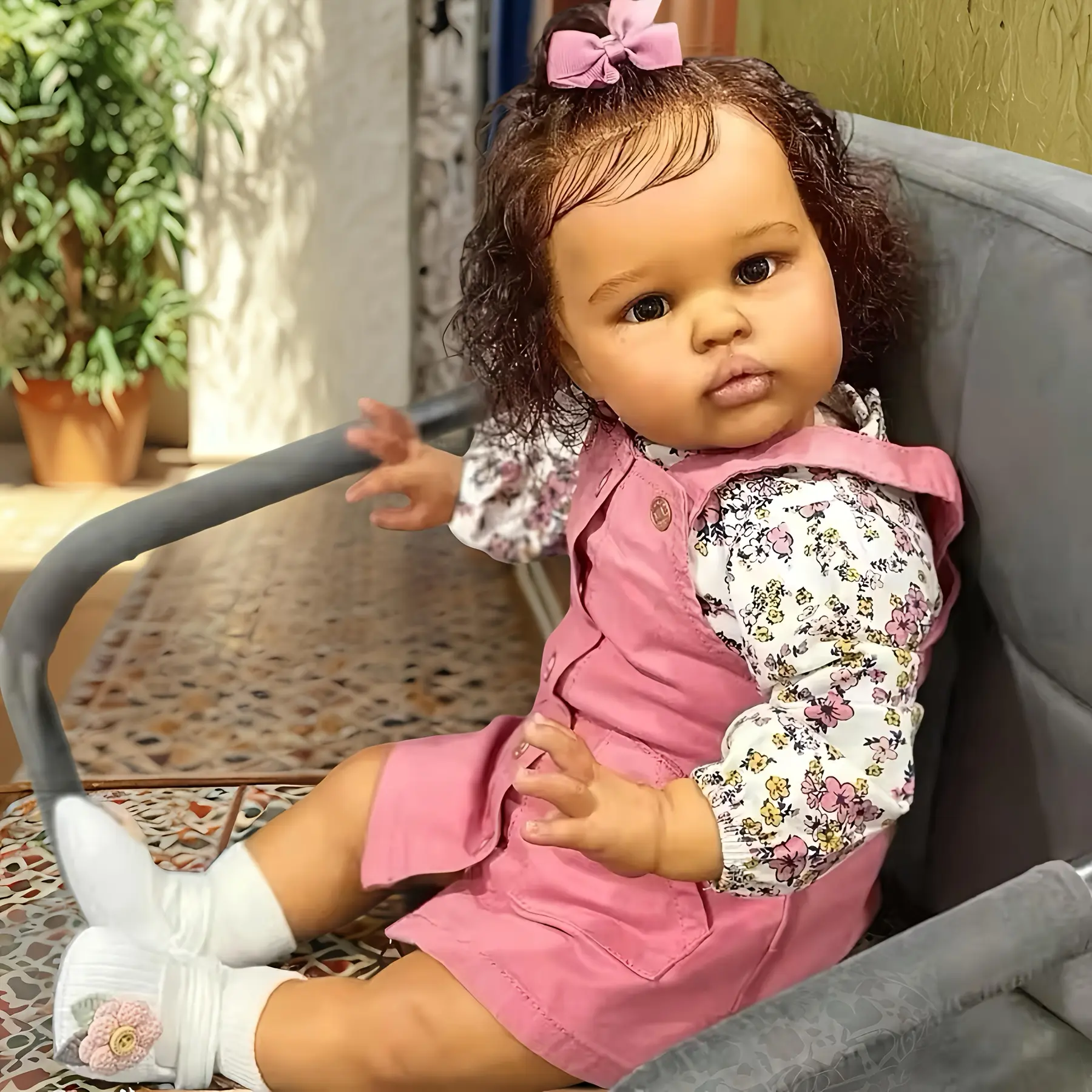 24in Handmade Weighted Soft Vinyl Bionic Reborn Black Girl Toddler Doll - Rooted Hair, Realistic Features, Soft Cuddly Gift for Children, Realistic Baby Dolls, Weighted Vinyl Dolls