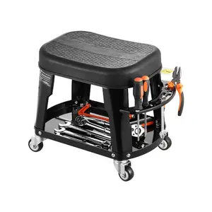 VEVOR Mechanic Stool, 300 lbs Capacity Garage Seat/Work Stool with Wheels, 360 Swivel Rolling Workshop Stool with Tool Tray, Mechanics Creeper Seat/Step Stool, for Garage, Shop Auto Repair, Black