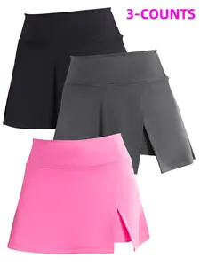 Women's 2 in 1 Solid Color Zipper Pocket Sports Skort, Casual Comfy Breathable Skort for Yoga Gym Workout Running, Ladies Sportswear for All Seasons, Casual Sporty Skorts, Athletic Skorts