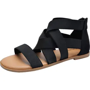 Women's Wide Width Flat Sandals - Open Toe One Band Ankle Strap Flexible Buckle