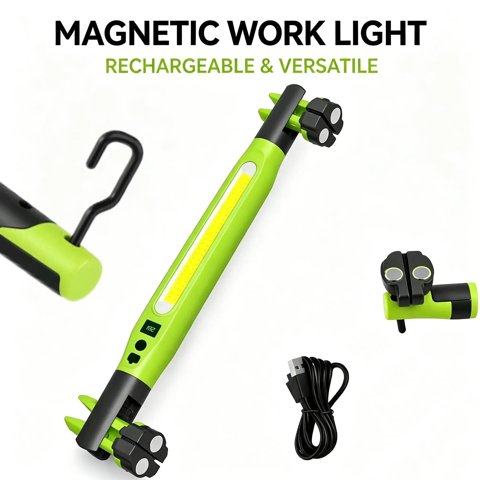 Magnetic Under Hood LED Work Light Bar, Rechargeable Cordless Mechanic Light with Silicone Protected Strong Magnets & Heavy Duty Hooks, Portable Bright Flashlight for Car Repair, Garage Workshop Inspection & Emergency Use, Single Pack