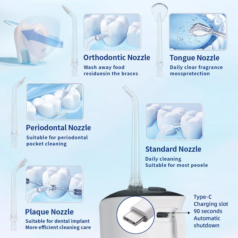 Wireless Portable Oral Irrigator - Water Flosser Includes 5 Nozzles Rechargeable  IPX7 Waterproof - Teeth Cleaning Water Flosser - Dental Care Kit | Portable Oral Care Product Ideal for Braces Wearers and Travel