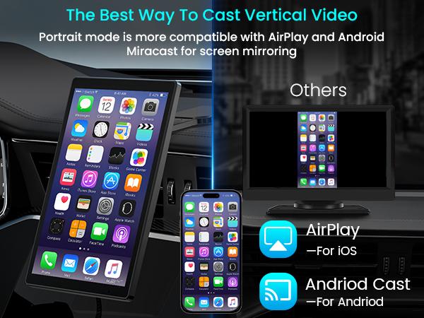 8” Wireless Apple CarPlay Screen for Car with Android Auto & 1080P Backup Camera, Rotatable Touchscreen Car Stereo, Vertical & Horizontal Mode, Bluetooth, GPS Navigation, Mirror Link