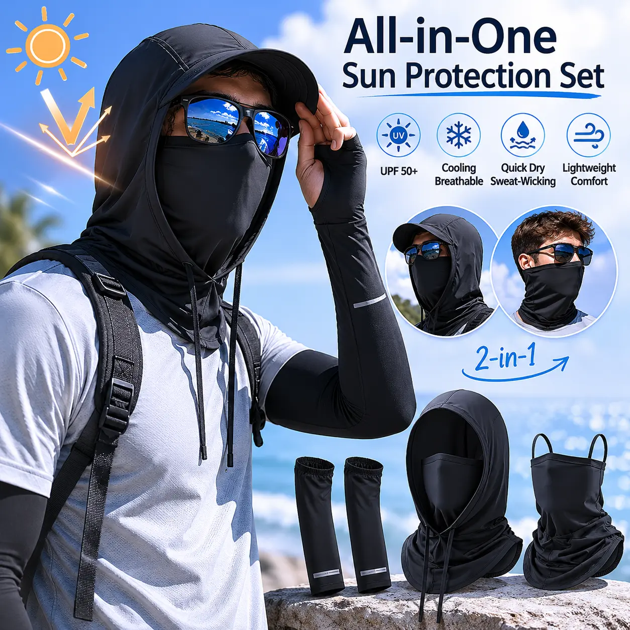 Neck guard full headgear hat integrated sunscreen face mask ice silk men's anti-ultraviolet mask cycling