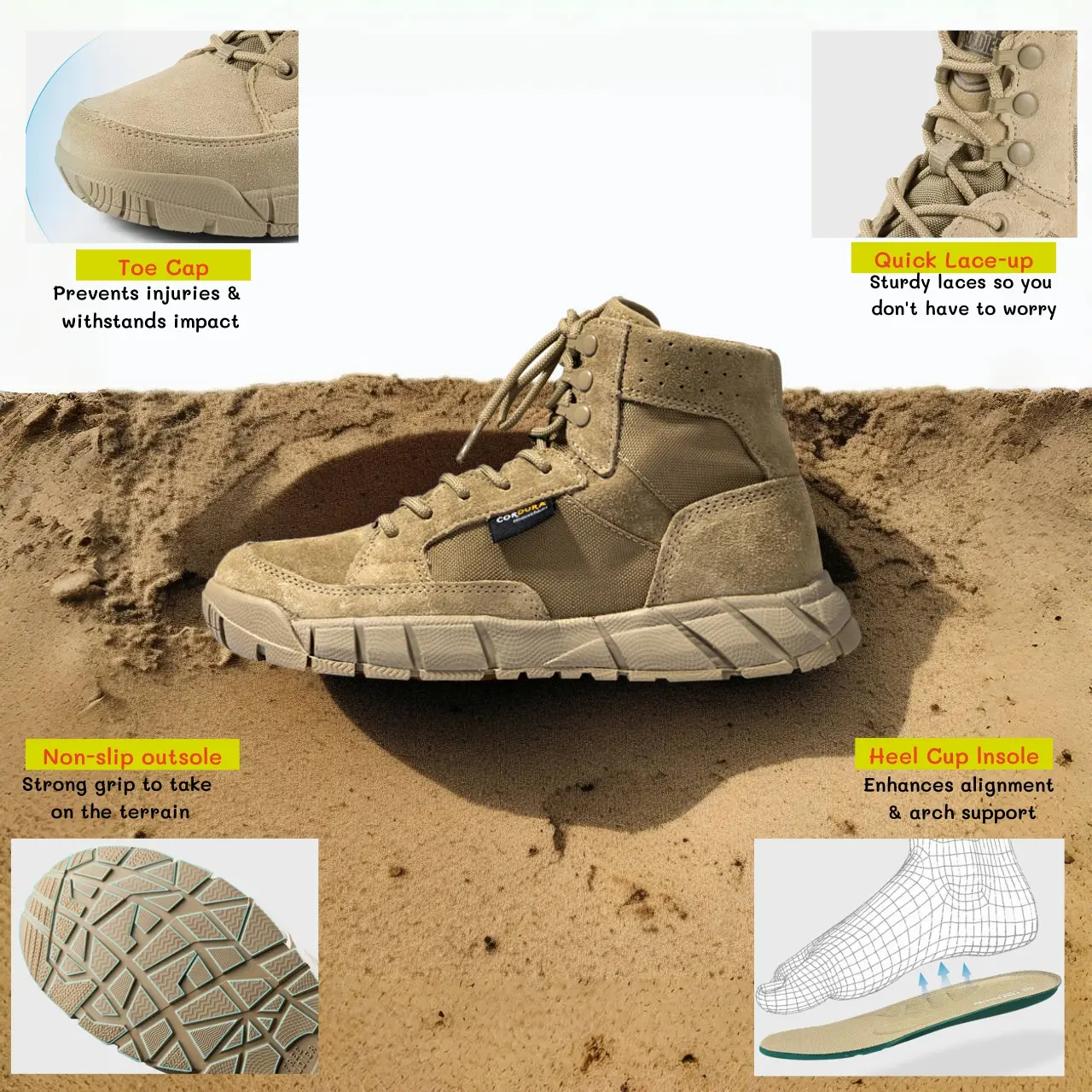 FREE SOLDIER Men's Classic 1000D Cordura Hiking Boots - Lightweight Breathable Outdoor Boots for Work, Patrol & Motorcycle, EVA Non-Slip​ River Trekking Shoes