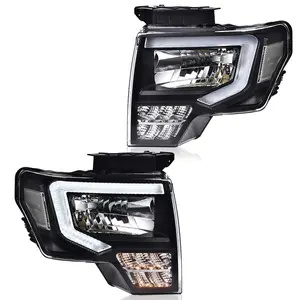 Pair of Bolt-On Install Headlights, Fits 2009+ Ford F150 (2009-2014 Compatible), Left & Right Headlamps with Smoky Lens, Black Housing, Clear Reflector