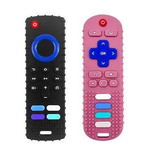 2-Pack Silicone Baby Teething Toys, Remote Teethers  6-12-18 Months Infant, Fire Remote Shape Toddlers Silicone Teethers  Boys and Girls Sensory Toy