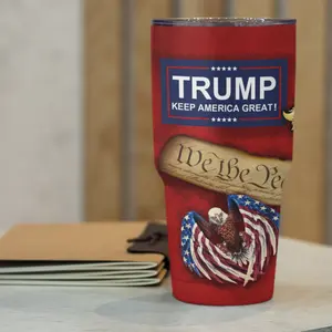 2024 Skull American Flag Tumbler - Insulated Cup with Lid, Patriotic Republican Coffee Gift for Men & Women