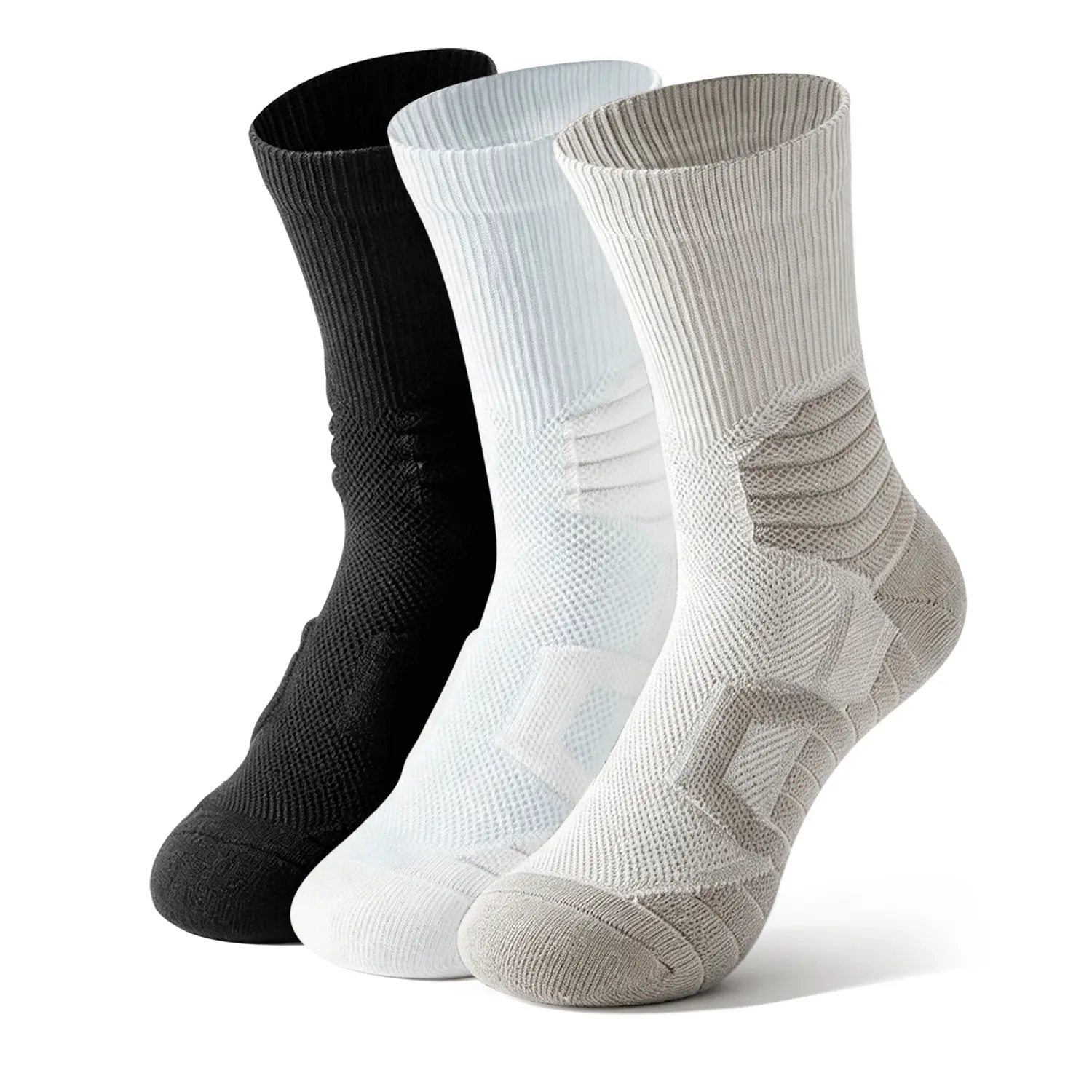 3Pairs Compression Crew Socks for Men & Women, Breathable Cotton Athletic Socks with Arch Support, Reinforced Heel & Toe for Running, Basketball & Hiking
