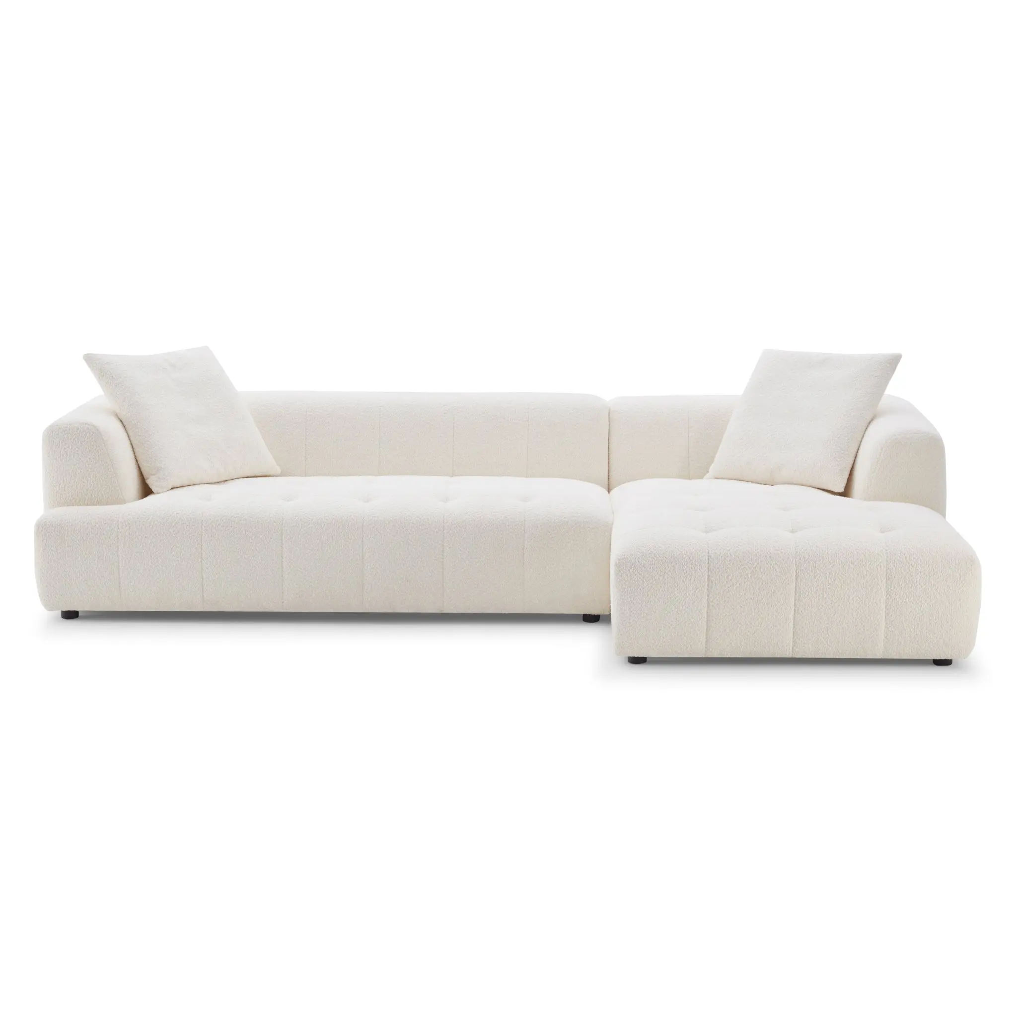 Wade Ivory Boucle Right-Facing Chaise Sectional Sofa, Modern Living Room Lounge Couch, Indoor Furniture