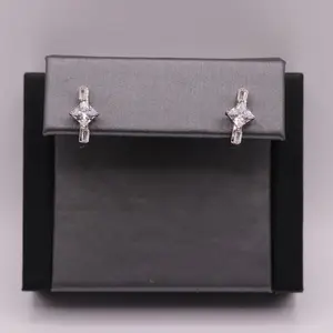 Sterling Silver Earrings - CZ Square Huggies