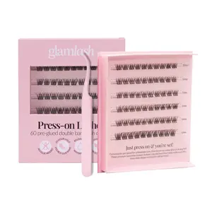 Self Adhesive Press On Eyelashes |   Double Pre Glued Strips, 24 hours Hold |   No Glue Needed, No Remover, Reusable & Waterproof |   60pcs Natural Lash Clusters |   DIY Eyelash Extensions (Style Natural)