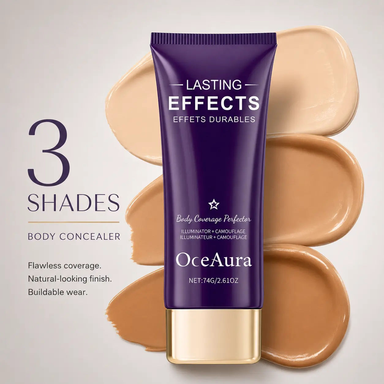 OceAura Body Coverage Perfector 2.6oz - Flawless Body Makeup, Concealer for Scars, Spots, Veins, Tattoos and More Blend Cosmetic Lightweight Concealer for Even Skin Tone & Blemish Coverage Cosmetic Body Highlighter Radiant