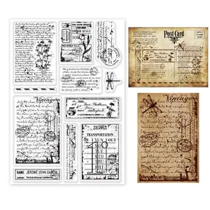 Vintage Handwriting Clear Stamps for DIY Scrapbooking Decor Vintage Daisy Dragonfly Greetings Gifts Clear Stamp Transparent Silicone Stamps for Making Cards Photo Album Decor