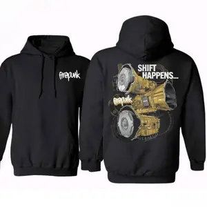 Firepunk Shift Happens Hoodie, Turbocharged Gearhead Style Hoodie, Cool Gift for Truck Enthusiasts and Diesel Lovers, Bold Automotive Fashion for Men, Perfect for Casual Wear and Car Meets