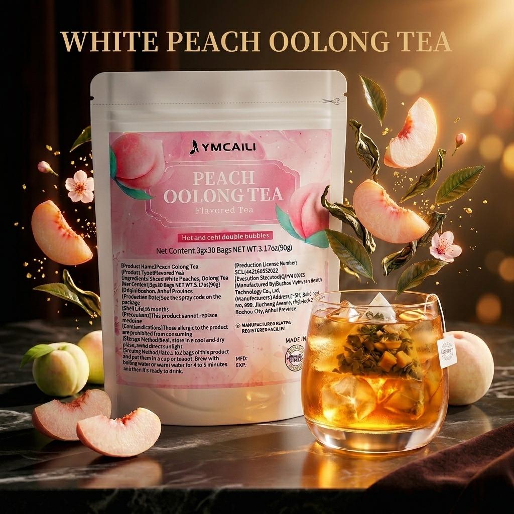 White Peach Oolong Tea Bags, 30 Count (90g) | Real White Peach & Premium Oolong Blend, Hot & Cold Brew Friendly, Natural Fruity Flavor Sachets