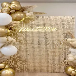 KEQU 4*6 ft Champagne Gold reflective wall background decoration, 24 sequin background panels, birthday, Christmas, anniversary, wedding engagement decoration, Valentine's Day decoration, Easter decoration, balloon party banner, photo background