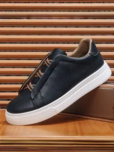 Men's Beige Color-Block No-Tie Laces Platform Casual Shoes: Leather Waterproof + Height-Increasing Anti-Slip, Daily Commute Versatile Shoes Sneaker Sports Shoes