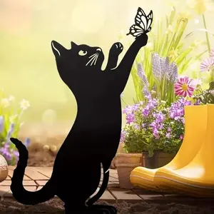Cat Silhouette Garden Stake, Cute Cat Garden Decoration, Garden Decor Supplies for Yard, Garden, and Lawn, Garden Sculptures Statues, Garden Accessories