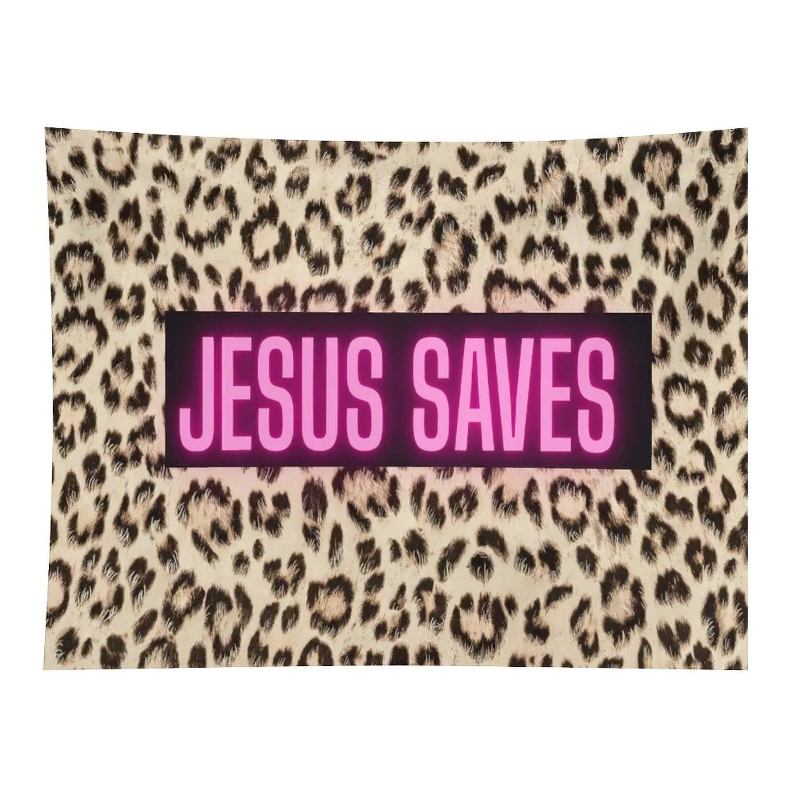 Jesus Saves Leopard Print Tapestry Pink Christian Faith Wall Hanging for Bedroom Decor