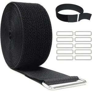 2"x16ft  Cinch Strap with 10 Metal Buckles, Cut-to-Length Fastening Securing Straps, Adjustable Nylon  Straps and Cord Ties for Organizer or Storage, 2 inch Wide, Black