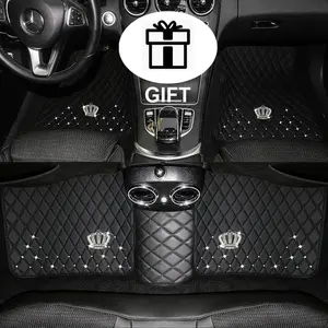 Bling Diamond Crown Waterproof Anti Slip Car Floor Mats Girls Women Crystal Flower Universal Car Foot Mats
