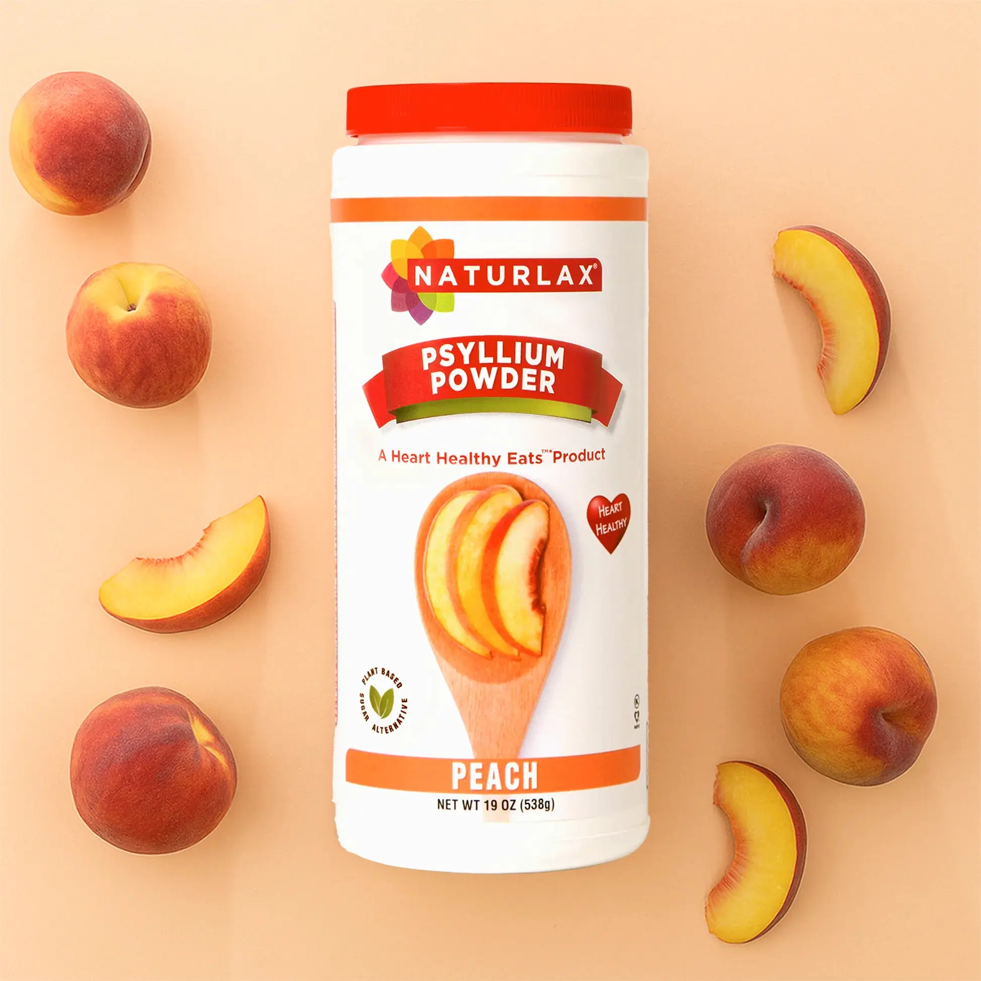 Peach Flavored Psyllium Husk Fiber Powder, Sugar-Free