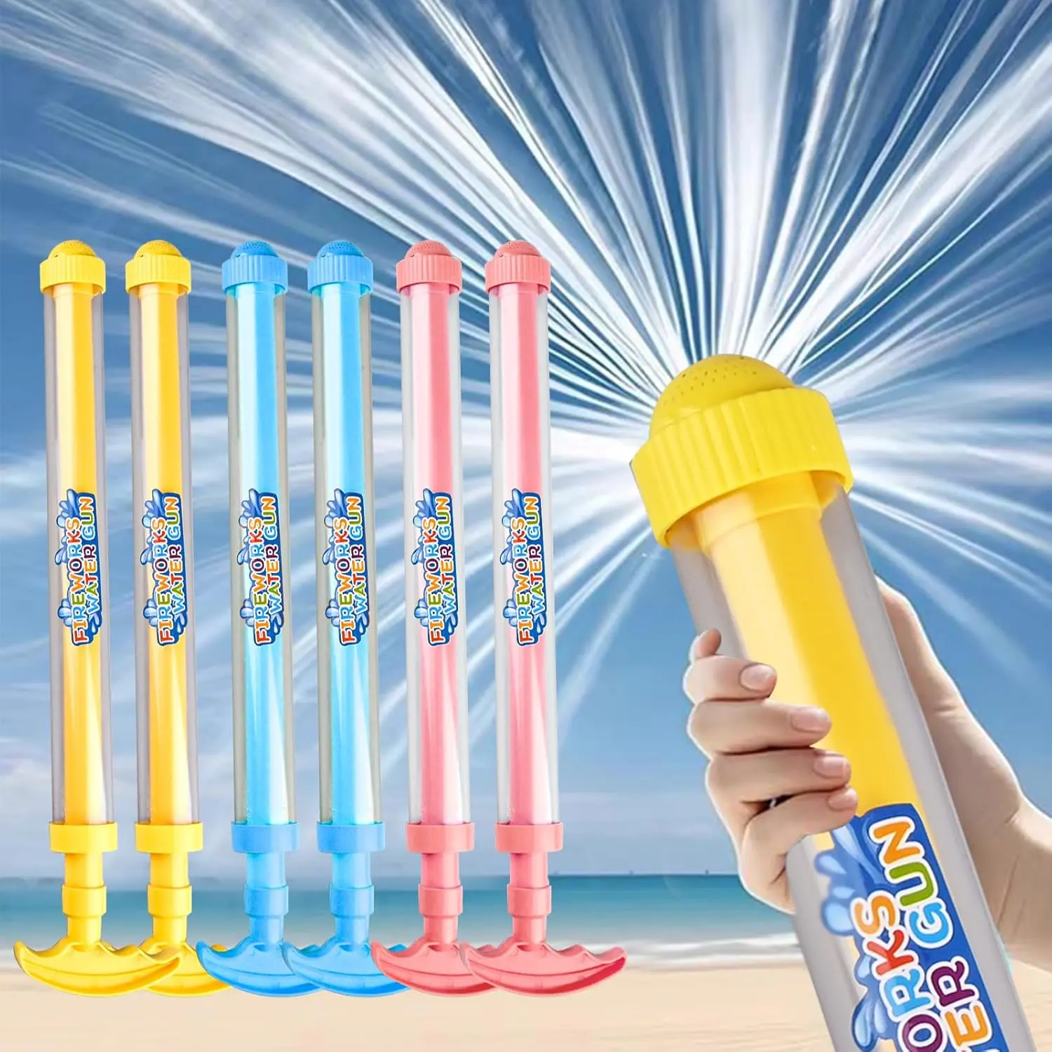 Fireworks Water Guns Bulk - Adjustable Jet Distance, Spill-Proof Lid, Mist or Stream Sports Toys for Kids - Beach-Bag Portable Soaker Blasters for Pool Party, Classroom End of School Year Gift Favors