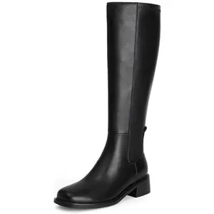 Knee High Boots Women Faux Leather Elastic Boots Low Heel Square Toe Side Zipper Fall Long Tall Boots for Women